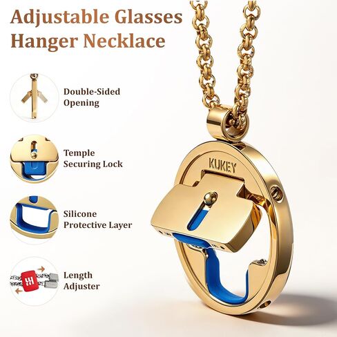KUKEY Original Eyewear Pendant Necklace, Global Exclusive Pioneer Design, Watch-Grade 18K Gold Plating, Adjustable Chain, Universal for Holding Sunglasses, Reading Glasses, AI Glasses & Wireless Mic in Kuwait