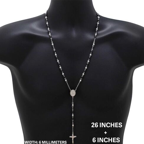 generic 316L Stainless Steel 18K Yellow/White/Black Gold Finish 4-8MM Rosary Bead Cross Chain Necklace For Men & Women 26″-30″ + 5.5″-6″ in Kuwait