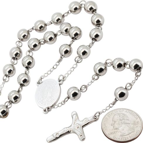 generic 316L Stainless Steel 18K Yellow/White/Black Gold Finish 4-8MM Rosary Bead Cross Chain Necklace For Men & Women 26″-30″ + 5.5″-6″ in Kuwait