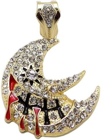 Hip Hop iced Jewelry Gold Silver Plated Soul Eater Moon Charm Cubic Zirconia Pendant & 15mm 16" 18" 20" 24" 30" Cuban Chain Necklace Gift in Saudi Arabia