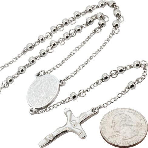generic 316L Stainless Steel 18K Yellow/White/Black Gold Finish 4-8MM Rosary Bead Cross Chain Necklace For Men & Women 26″-30″ + 5.5″-6″ in Kuwait