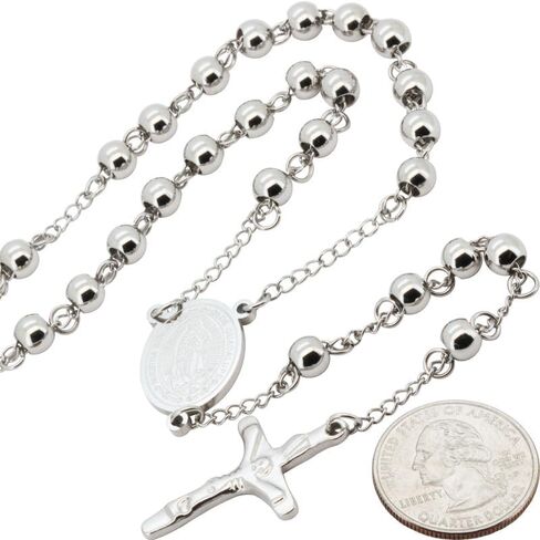 generic 316L Stainless Steel 18K Yellow/White/Black Gold Finish 4-8MM Rosary Bead Cross Chain Necklace For Men & Women 26″-30″ + 5.5″-6″ in Kuwait