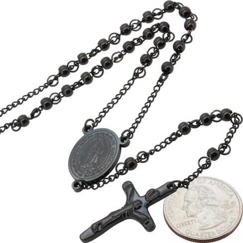 generic 316L Stainless Steel 18K Yellow/White/Black Gold Finish 4-8MM Rosary Bead Cross Chain Necklace For Men & Women 26″-30″ + 5.5″-6″ in Kuwait
