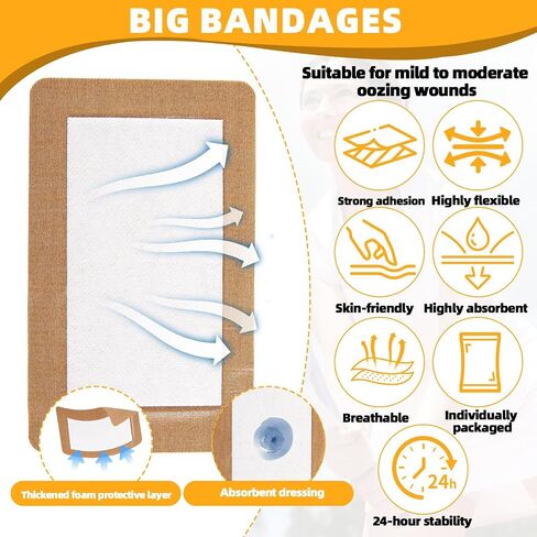 30 PCS Extra Large Bandages, Large Adhesive Bandages with Non-Stick Pad, Big Bandages for First Aid,Big Bandaids for Wound Care, Flexible Fabric Bandages that Cover Large Wounds, Latex Free in Kuwait