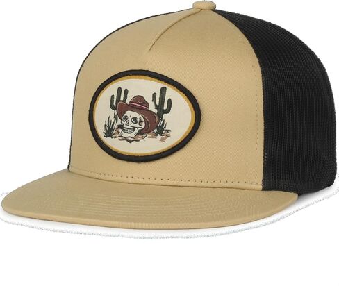 Outdoor Cap Cowboy Skull Flat Bill Snapback Hat for Men, Structured High Crown Cap, One Size, Old Gold/Black in Kuwait