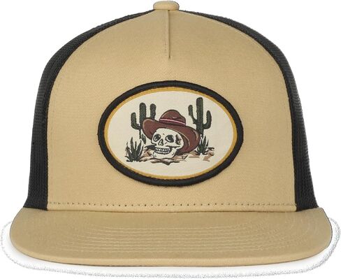 Outdoor Cap Cowboy Skull Flat Bill Snapback Hat for Men, Structured High Crown Cap, One Size, Old Gold/Black in Kuwait