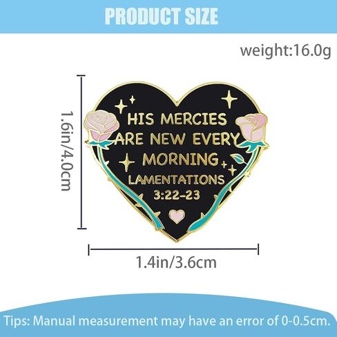 Heart-Shaped Enamel Pin–Inspirational Bible Verse Brooch | Metal Lapel Pin with Roses for Religious Fashion Accessory in Kuwait
