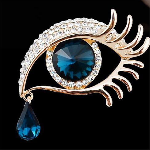 Lucky zx Angel Tears Brooch Pins, Elegant Rhinestone Sapphire Big Eyes Alloy Long Eyelashes Corsage Breastpin for Women Jewelry in Kuwait