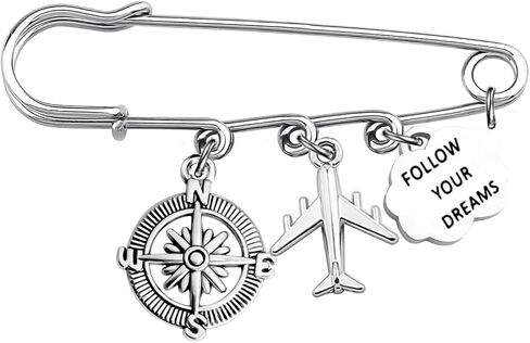 LQRI Future Pilot Gifts Flight Attendant Graduation Brooch Compass Charm Follow Your Dreams Safety Pin Brooch Aviation Gifts in Kuwait