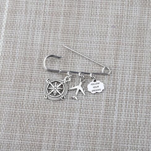 LQRI Future Pilot Gifts Flight Attendant Graduation Brooch Compass Charm Follow Your Dreams Safety Pin Brooch Aviation Gifts in Kuwait