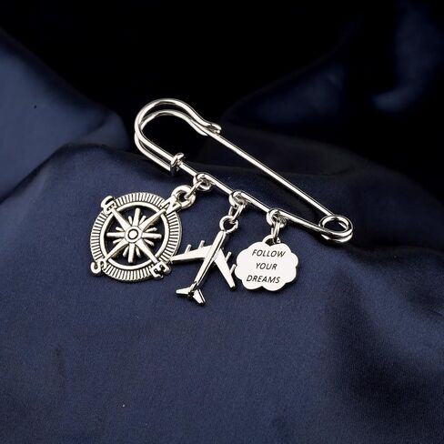 LQRI Future Pilot Gifts Flight Attendant Graduation Brooch Compass Charm Follow Your Dreams Safety Pin Brooch Aviation Gifts in Kuwait