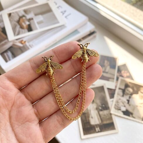 Ymapinc Gold Honey Bee Brooch for Women, Vintage Lapel Chain Pin with Hanging Tassel, Animal Insect Jewelry for Men, Hat Suit Tie Bar Decor Party Wedding in Kuwait