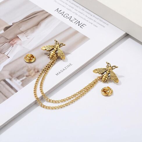 Ymapinc Gold Honey Bee Brooch for Women, Vintage Lapel Chain Pin with Hanging Tassel, Animal Insect Jewelry for Men, Hat Suit Tie Bar Decor Party Wedding in Kuwait