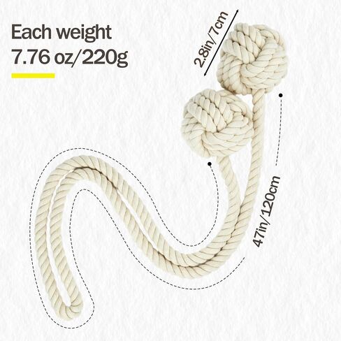 2 Pack Rope Curtain Tiebacks Cotton Ball Holdbacks, Beige, 47" | Handmade Woven Cotton Rope, Ball Design, Heavy Duty, Decorative Holdbacks, Living room, Bedroom, Kitchen, Outdoor in Saudi Arabia