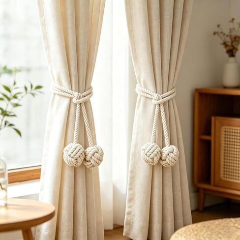 2 Pack Rope Curtain Tiebacks Cotton Ball Holdbacks, Beige, 47" | Handmade Woven Cotton Rope, Ball Design, Heavy Duty, Decorative Holdbacks, Living room, Bedroom, Kitchen, Outdoor in Saudi Arabia