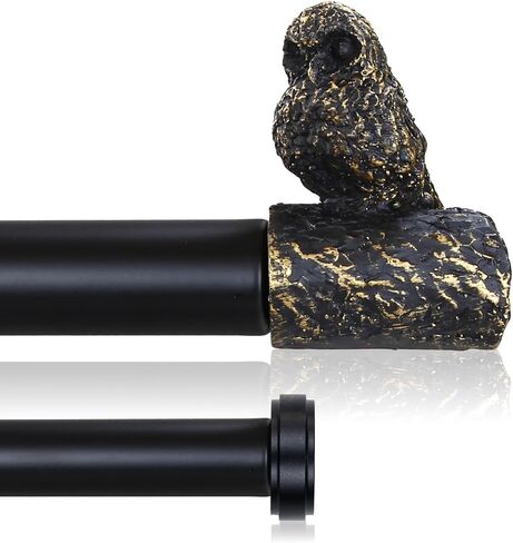 1-Inch Diameter Double Curtain Rods for Windows 20 to 112 Inch,Adjustable Black Gold Bird Owl Finials Vintage Decorative Curtain Rod Set in Saudi Arabia