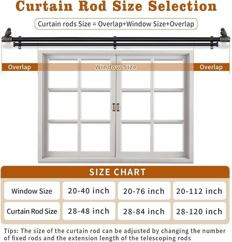1-Inch Diameter Double Curtain Rods for Windows 20 to 112 Inch,Adjustable Black Gold Bird Owl Finials Vintage Decorative Curtain Rod Set in Saudi Arabia
