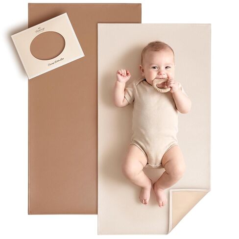Konssy Faux Leather Waterproof Baby Changing Mat 2 Pack, Regular, 30"x17" | Wipeable & Foldable, Portable Diaper Changing Pad, Fits Diaper Bags for Travel, Home And on-The-Go Use (Brown,Beige) in Saudi Arabia