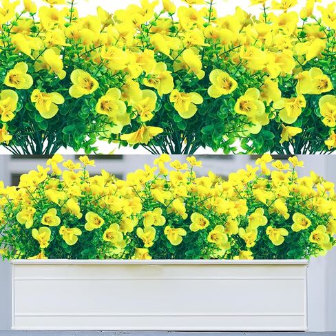 Artificial Flowers for Outdoor,Plastic Flowers for Outdoors,20 Bundles UV Resistant Fake Faux Flower for Outside Garden Yard Patio Décor(Yellow) in Saudi Arabia