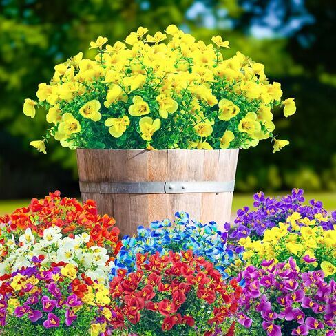 Artificial Flowers for Outdoor,Plastic Flowers for Outdoors,20 Bundles UV Resistant Fake Faux Flower for Outside Garden Yard Patio Décor(Yellow) in Saudi Arabia