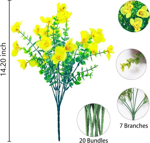 Artificial Flowers for Outdoor,Plastic Flowers for Outdoors,20 Bundles UV Resistant Fake Faux Flower for Outside Garden Yard Patio Décor(Yellow) in Saudi Arabia