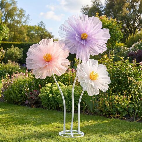 Norme 3 Pcs Wedding Giant Flowers Decoration 12, 16, 20 Inch 3D Large Flowers Artificial Mesh Rose Petals for Valentines Birthday Bridal Room Backdrop Party Indoor Outdoor in Kuwait