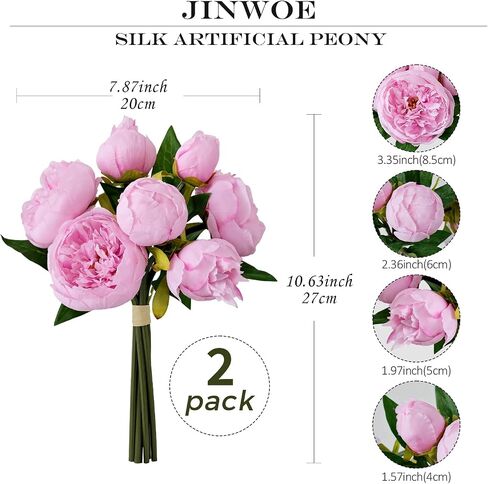 JINWOE Dark Pink Silk Artificial Peonies, 14Heads 2 Bouquets Silk Faux Flowers, Peonies Artificial Flowers for Wedding Bridal Bouquet Home Centerpiece Table Flower Arrangements in Saudi Arabia
