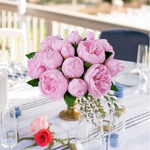 JINWOE Dark Pink Silk Artificial Peonies, 14Heads 2 Bouquets Silk Faux Flowers, Peonies Artificial Flowers for Wedding Bridal Bouquet Home Centerpiece Table Flower Arrangements in Saudi Arabia