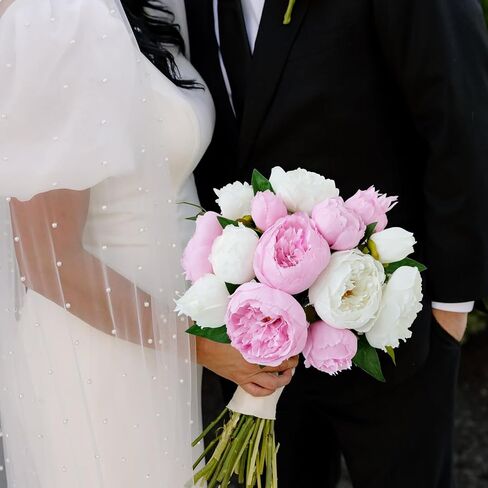 JINWOE Dark Pink Silk Artificial Peonies, 14Heads 2 Bouquets Silk Faux Flowers, Peonies Artificial Flowers for Wedding Bridal Bouquet Home Centerpiece Table Flower Arrangements in Saudi Arabia