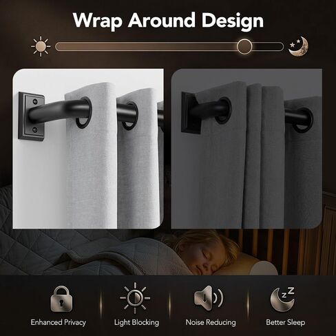Black Wrap Around Curtain Rods for Windows 28 to 48 Inch, 1" Diameter Adjustable Blackout Heavy Duty Curtain Rod, Modern Style Window Treatment Rod, Outdoor & Indoor French Return Drapery Rod in Saudi Arabia