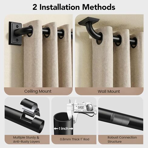 Black Wrap Around Curtain Rods for Windows 28 to 48 Inch, 1" Diameter Adjustable Blackout Heavy Duty Curtain Rod, Modern Style Window Treatment Rod, Outdoor & Indoor French Return Drapery Rod in Saudi Arabia