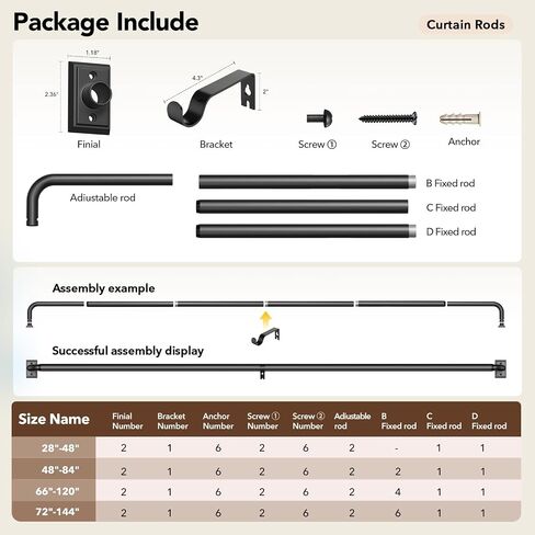 Black Wrap Around Curtain Rods for Windows 28 to 48 Inch, 1" Diameter Adjustable Blackout Heavy Duty Curtain Rod, Modern Style Window Treatment Rod, Outdoor & Indoor French Return Drapery Rod in Saudi Arabia