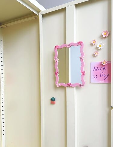 Pink Bow Magnetic Locker Mirror 5" x 7" Small Real Glass Makeup Mirror with Magnetic Backing Lockers Decoration Lockers Accessories for Girls Refrigerator Bathroom, Dorm, Office Cabinet in Kuwait