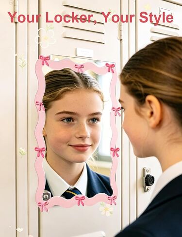 Pink Bow Magnetic Locker Mirror 5" x 7" Small Real Glass Makeup Mirror with Magnetic Backing Lockers Decoration Lockers Accessories for Girls Refrigerator Bathroom, Dorm, Office Cabinet in Kuwait