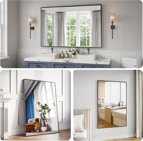 Bathroom Mirror 36"x55" Matte Black Rectangle Bathroom Wall Mirror for Over Sink, Modern Large Vanity Mirror, HD Tempered Glass, Anti-Rust Aluminum Alloy Frame, for Living Room, Bedroom, Entryway in Saudi Arabia