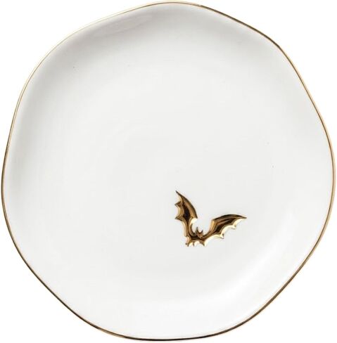 InnoBeta Bat gifts, Halloween Goth gifts, Bat Decorative Trinket Dish, 4.75" Handcrafted Ceramic Ring Dish with Gold Trim, Birthday Gift for Women in Saudi Arabia
