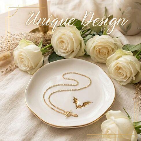 InnoBeta Bat gifts, Halloween Goth gifts, Bat Decorative Trinket Dish, 4.75" Handcrafted Ceramic Ring Dish with Gold Trim, Birthday Gift for Women in Saudi Arabia