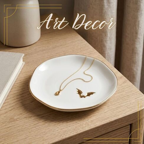 InnoBeta Bat gifts, Halloween Goth gifts, Bat Decorative Trinket Dish, 4.75" Handcrafted Ceramic Ring Dish with Gold Trim, Birthday Gift for Women in Saudi Arabia