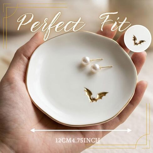 InnoBeta Bat gifts, Halloween Goth gifts, Bat Decorative Trinket Dish, 4.75" Handcrafted Ceramic Ring Dish with Gold Trim, Birthday Gift for Women in Saudi Arabia