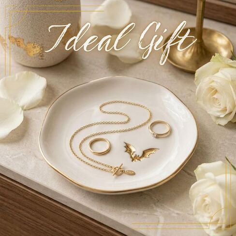 InnoBeta Bat gifts, Halloween Goth gifts, Bat Decorative Trinket Dish, 4.75" Handcrafted Ceramic Ring Dish with Gold Trim, Birthday Gift for Women in Saudi Arabia