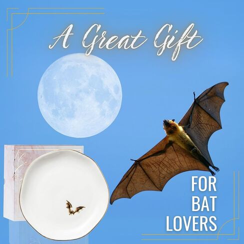 InnoBeta Bat gifts, Halloween Goth gifts, Bat Decorative Trinket Dish, 4.75" Handcrafted Ceramic Ring Dish with Gold Trim, Birthday Gift for Women in Saudi Arabia