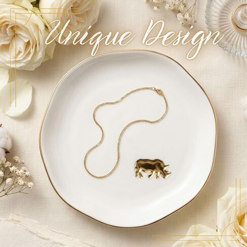 InnoBeta Rhino Rhinoceros Gifts, Rhino Decorative Trinket Dish, 4.75" Handcrafted Ceramic Ring Dish with Gold Trim, Birthday Gifts for Women in Saudi Arabia