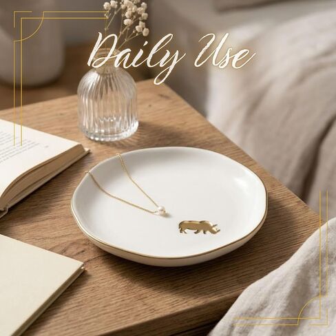 InnoBeta Rhino Rhinoceros Gifts, Rhino Decorative Trinket Dish, 4.75" Handcrafted Ceramic Ring Dish with Gold Trim, Birthday Gifts for Women in Saudi Arabia