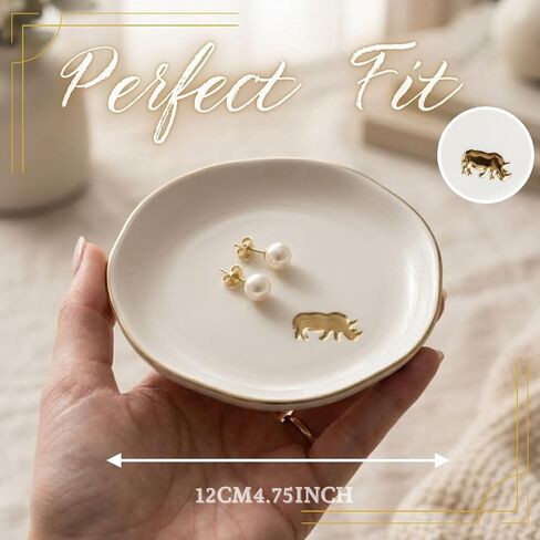 InnoBeta Rhino Rhinoceros Gifts, Rhino Decorative Trinket Dish, 4.75" Handcrafted Ceramic Ring Dish with Gold Trim, Birthday Gifts for Women in Saudi Arabia