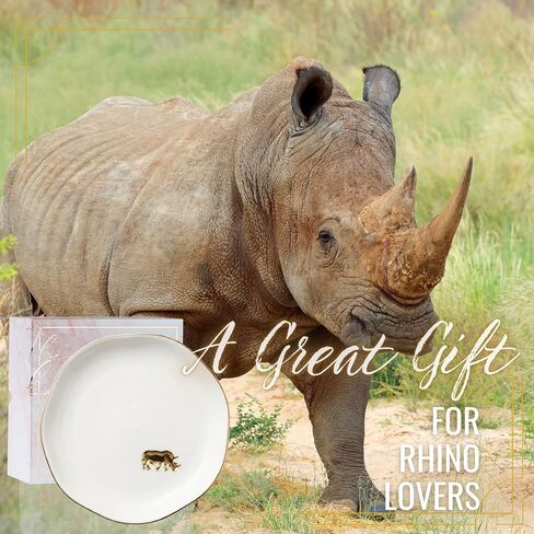 InnoBeta Rhino Rhinoceros Gifts, Rhino Decorative Trinket Dish, 4.75" Handcrafted Ceramic Ring Dish with Gold Trim, Birthday Gifts for Women in Saudi Arabia