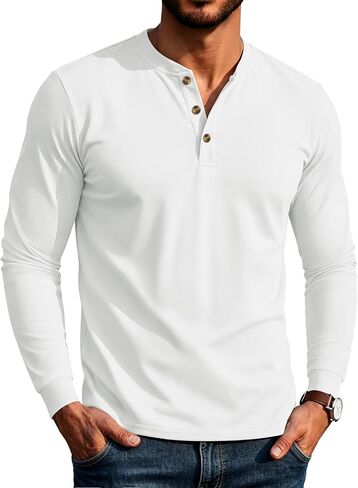 MAGCOMSEN Men's Henley Long Sleeve Shirts Cotton 3-Button Casual Stylish T-Shirts Basic Solid Color Pullover Shirt in Kuwait