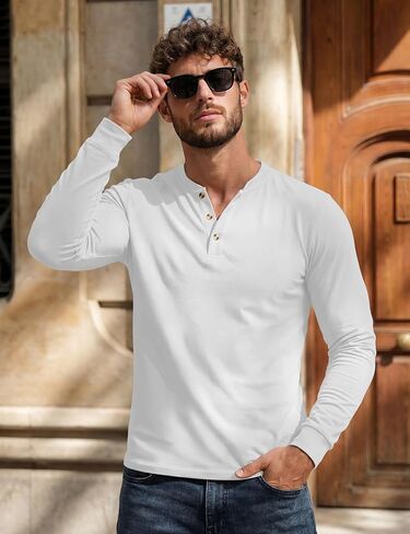 MAGCOMSEN Men's Henley Long Sleeve Shirts Cotton 3-Button Casual Stylish T-Shirts Basic Solid Color Pullover Shirt in Kuwait