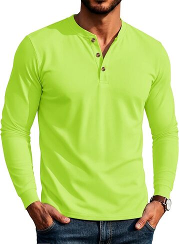 MAGCOMSEN Men's Henley Long Sleeve Shirts Cotton 3-Button Casual Stylish T-Shirts Basic Solid Color Pullover Shirt in Kuwait