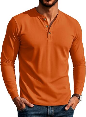 MAGCOMSEN Men's Henley Long Sleeve Shirts Cotton 3-Button Casual Stylish T-Shirts Basic Solid Color Pullover Shirt in Kuwait