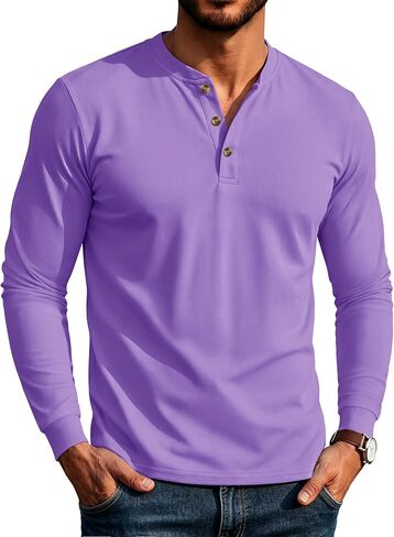 MAGCOMSEN Men's Henley Long Sleeve Shirts Cotton 3-Button Casual Stylish T-Shirts Basic Solid Color Pullover Shirt in Kuwait